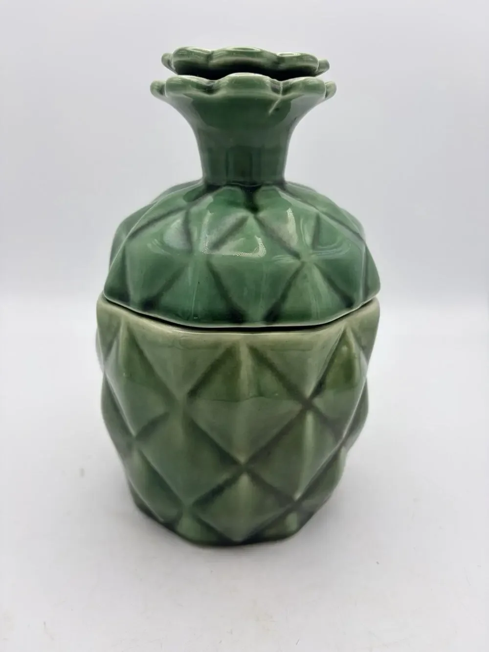 Small Pineapple Canister. Avocado Green Vintage.